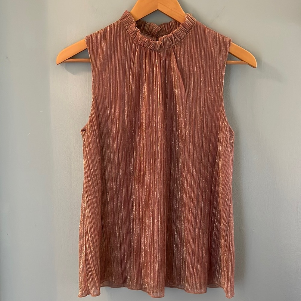 Sleeveless Pleated Blouse - Brown
